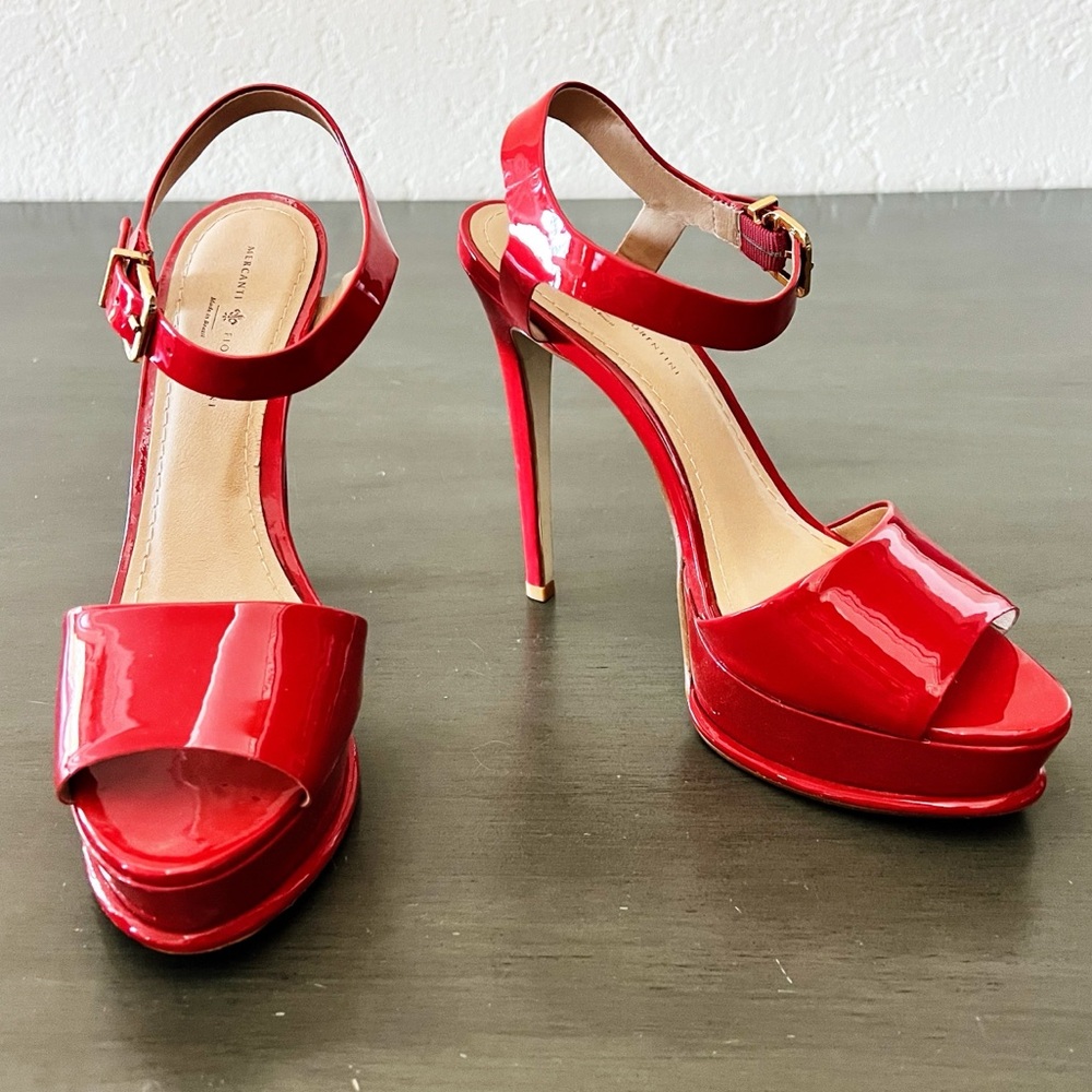 Mercanti Fiorentini Red Patent Leather Virtually New 6" Platform Sandals Shoes 9